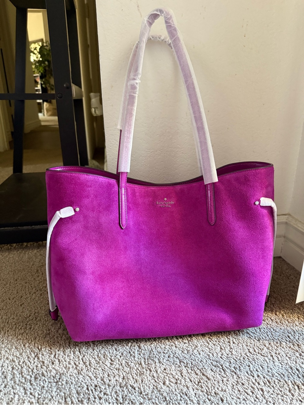NWT Kate Spade Magenta Cleo Suede Tote - Picture 5 of 8